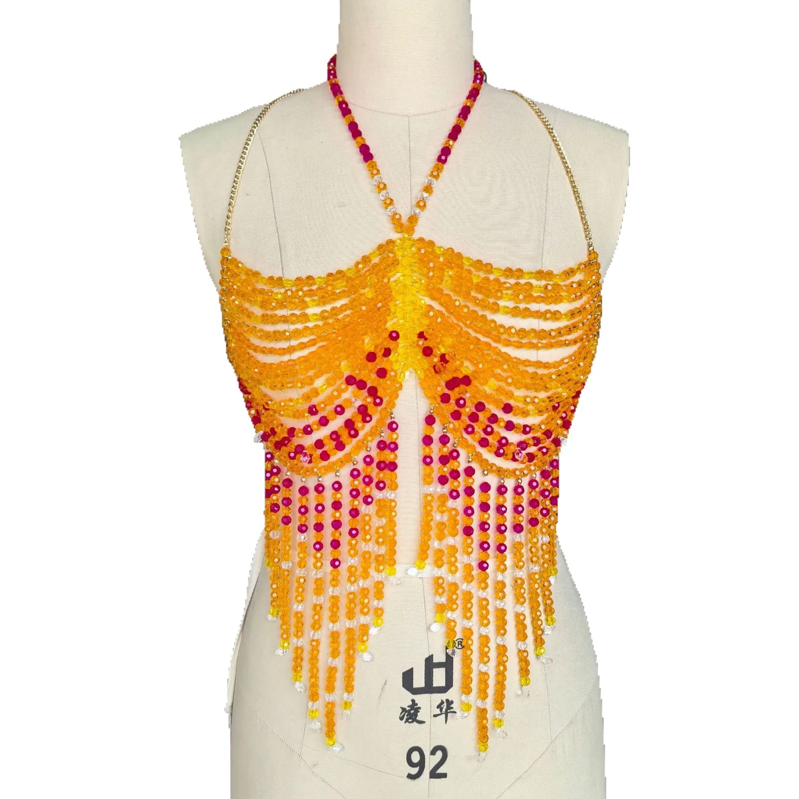 Women Tops Beaded Camisole Vest Bikini Bra Top Body Exaggerated Pearl Neck Bustier Beachwear Lingerie Woman's Club Rave