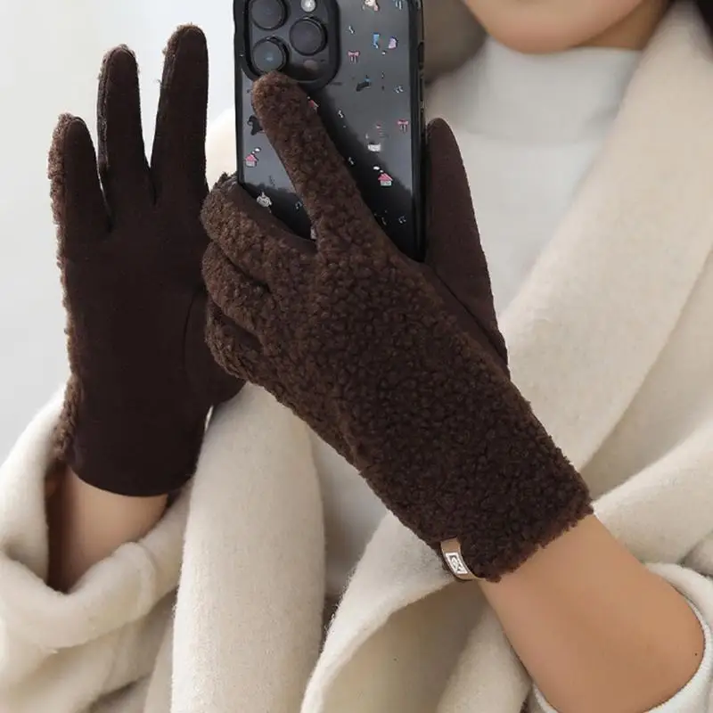 

39BC Fashionable Women Gloves Faux Shearling Insulated Winter Gloves Cold Weather Outdoor Activity Driving