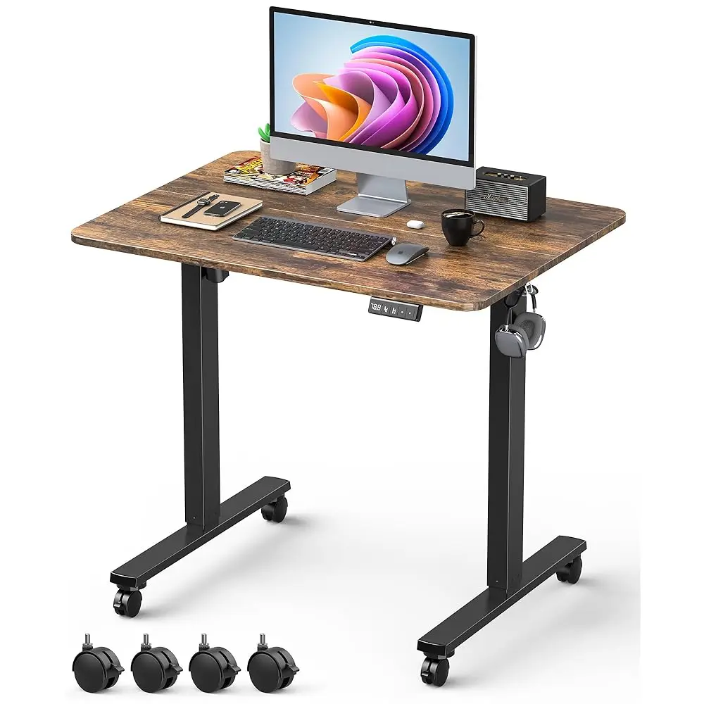 

Небольшой электрический стол с регулируемой высотой, стол 31,5 x 23,6 дюйма для сидения с доской для сращивания, эргономичный компьютер