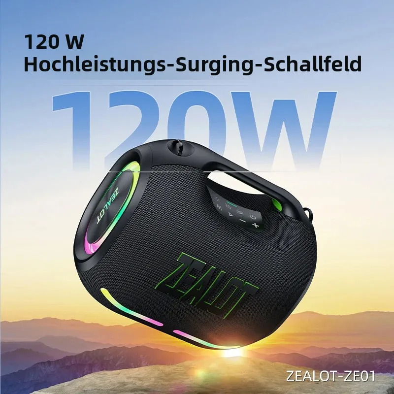 Eu-Zealot-ZE01 120W Leistungsstarker Tragbarer Bluetooth-Lautsprecher Kabelloser TWS-Subwoofer Bluetooth-Lautsprecher Wasserdicht Mobile HIFI-Qualität