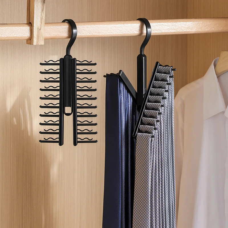 Tie Hanger Rotatable Necktie Storage Rack Wardrobe Organizer 20 Rows Large Capacity Belt Tie Hooks Closet Skidproof Tie Clamp