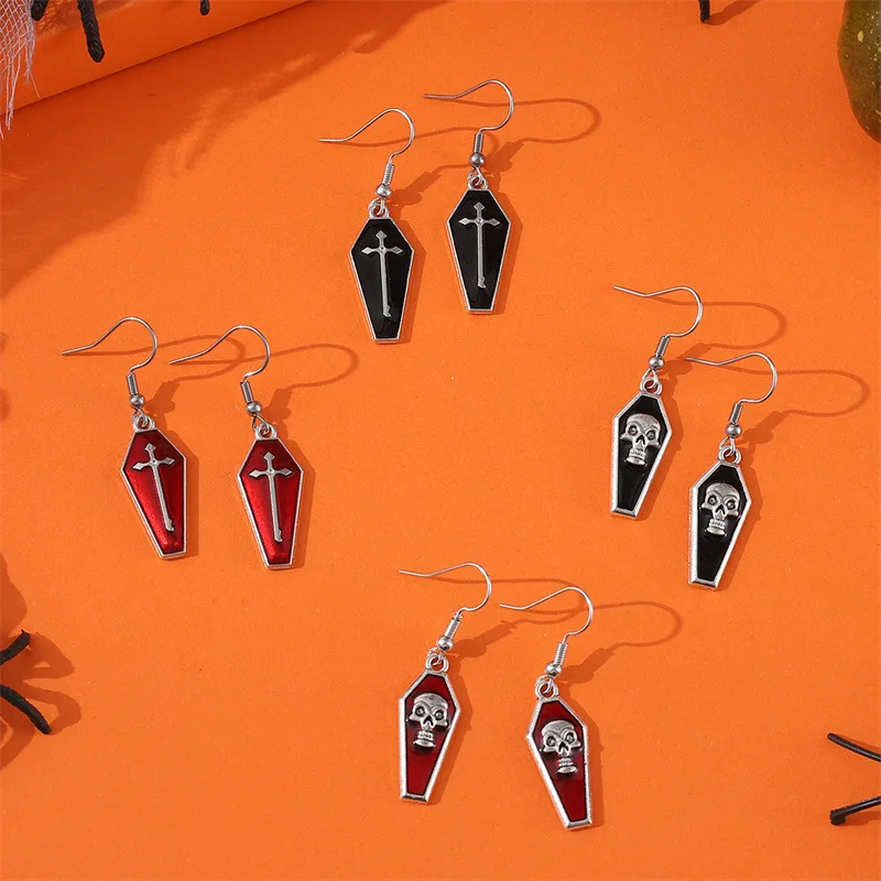 DIY accessories European and American cross-border new products, retro cross skull earrings, gothic Halloween series, coffin pen