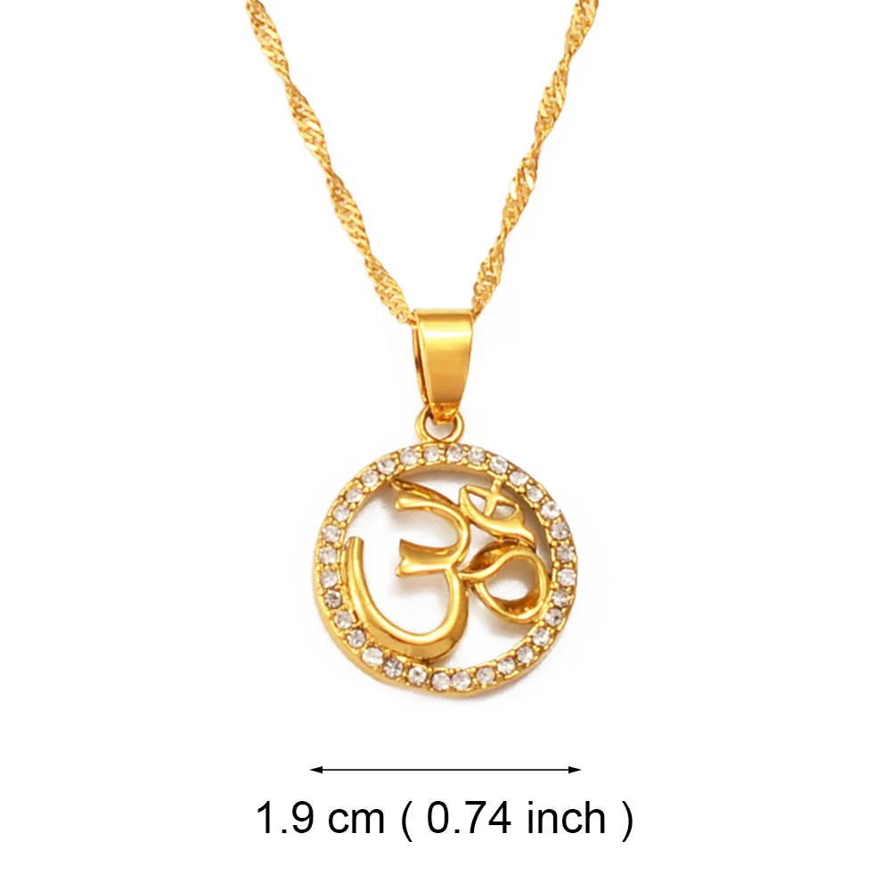 Anniyo Hindoo Jewelry, Hindu Buddhist  OM Pendant Necklace Hinduism Yoga India Outdoor Sport Chain Gold Color Women