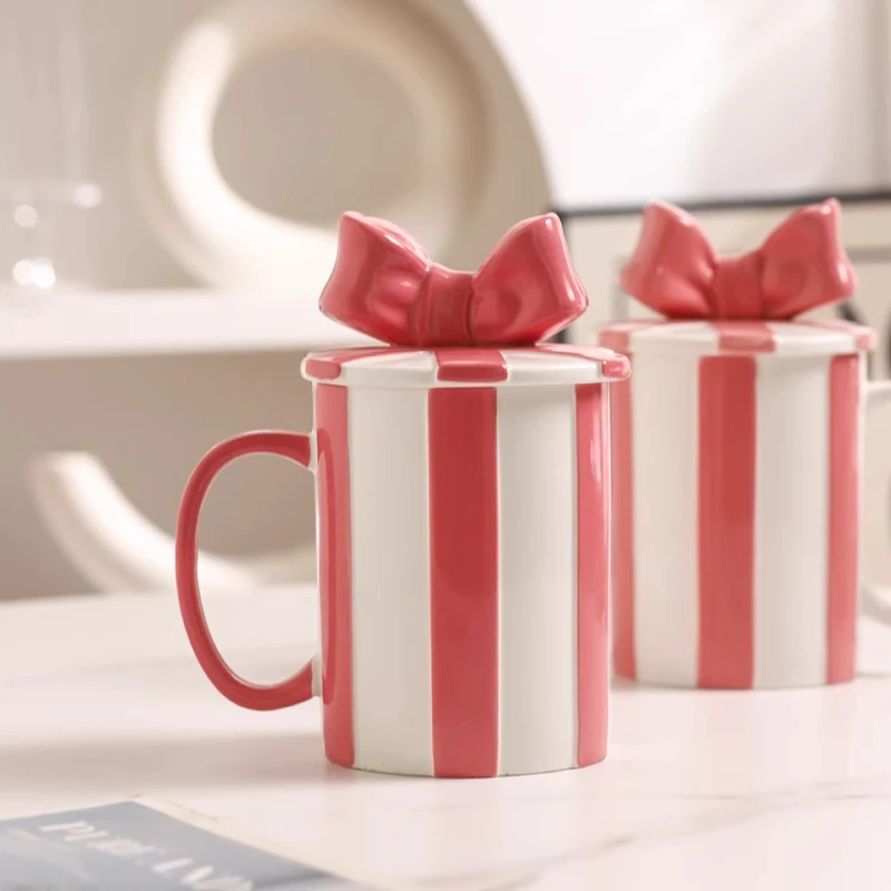 

Nordic ins style pink and tender girl ceramic mug with lid water cup home office coffee cup couple cup handicrafts birthday gift