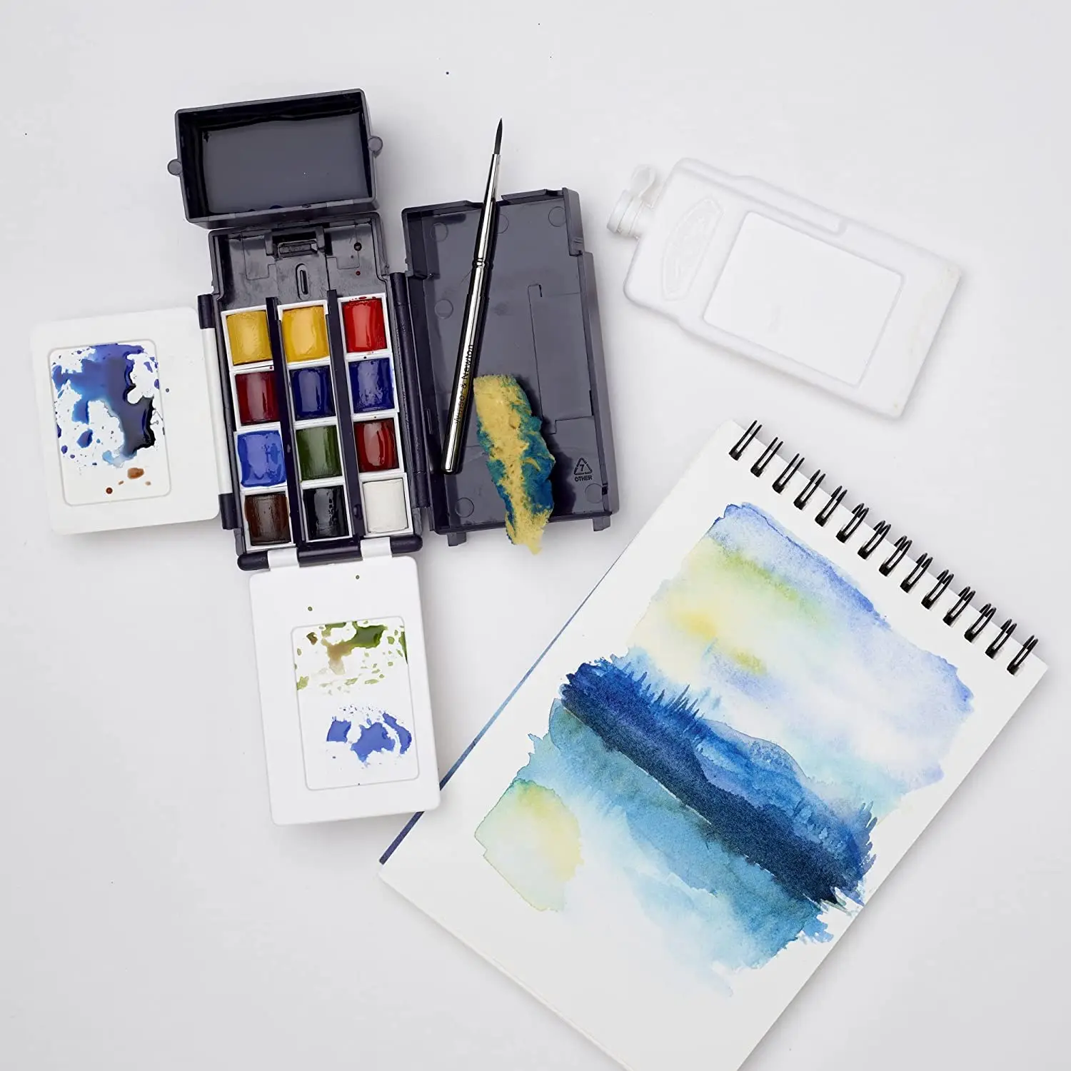 Winsor & Newton 코트맨 아티스트 워터 컬러 페인트 필드 포켓 여행 세트, 야외 수채화 페인팅용, 12 색 하프 팬