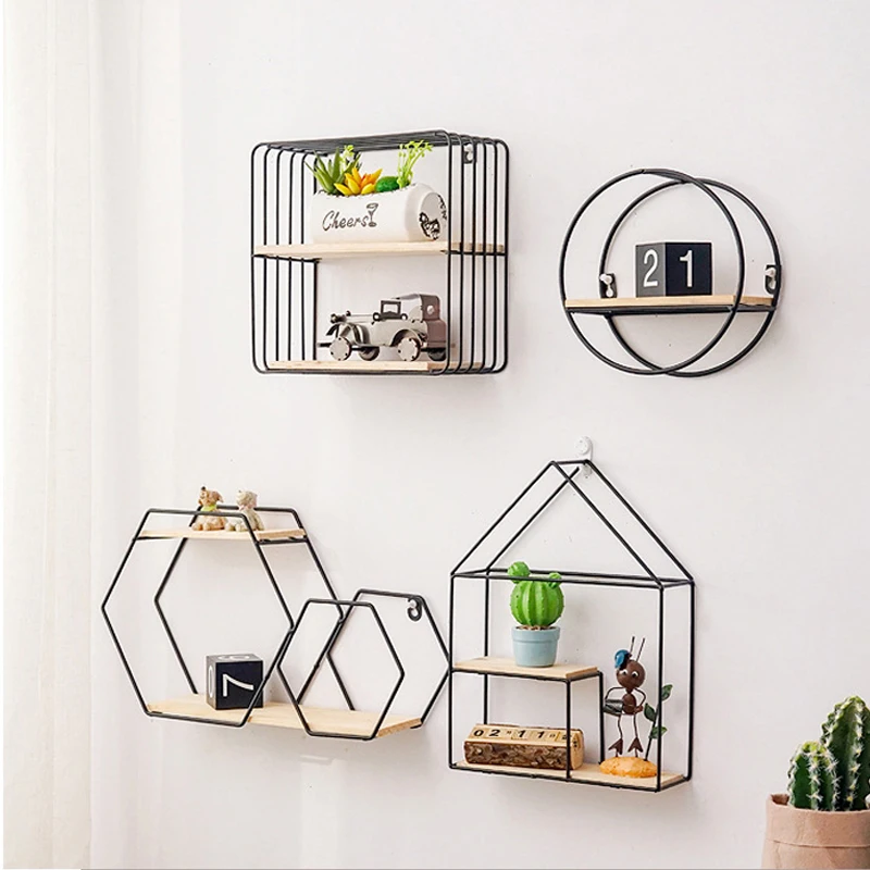 Nordic Wall Shelf Decoration Metal Wall Storage Rack Kitchen Living Room Figurines Crafts Display Racks Home Decor Storage Rack