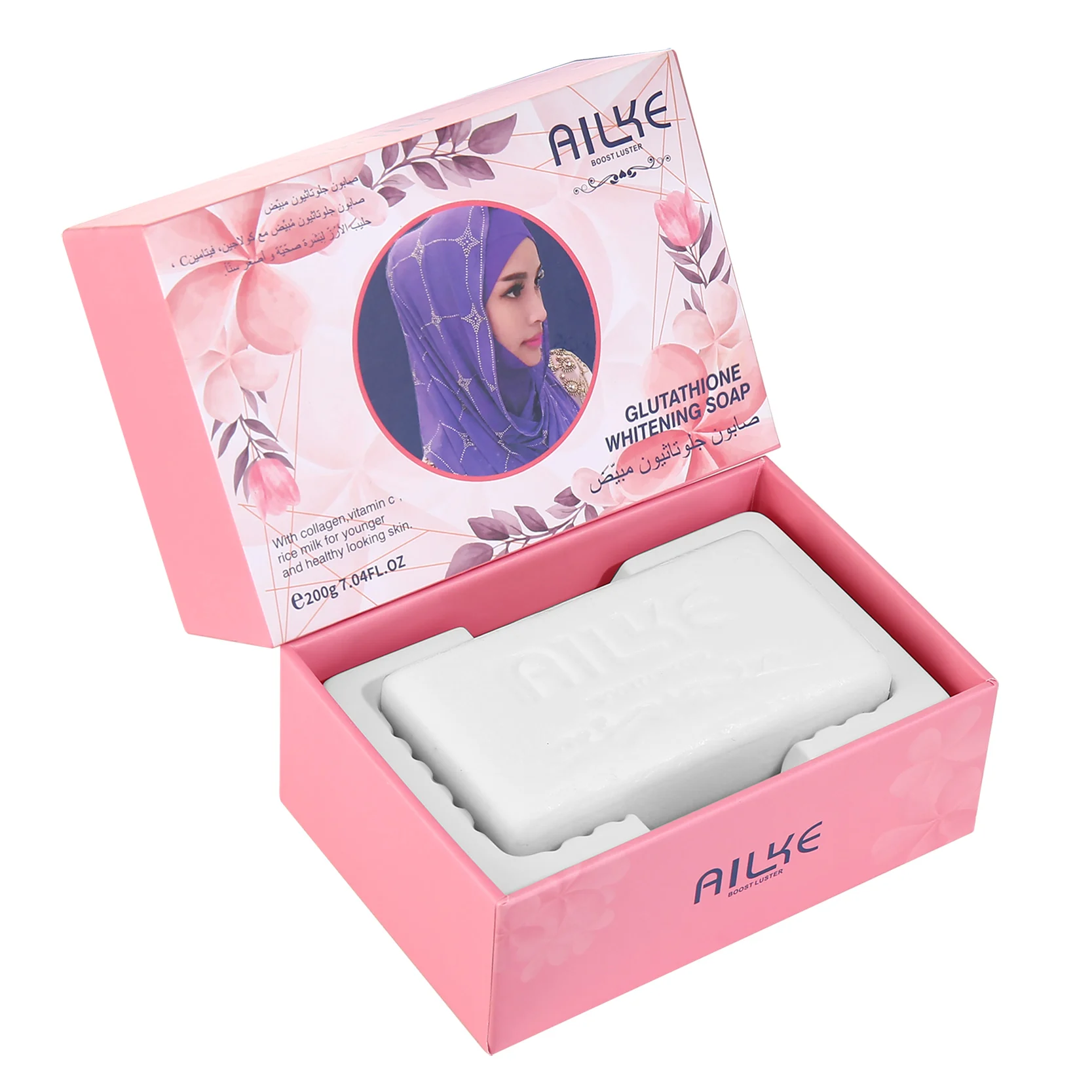 AILKE Vitamin C Women Whitening Soap Bar, Anti Dark Spots, Acne, With Collagen, Glutathione, For Face and Body, 200g/7 oz