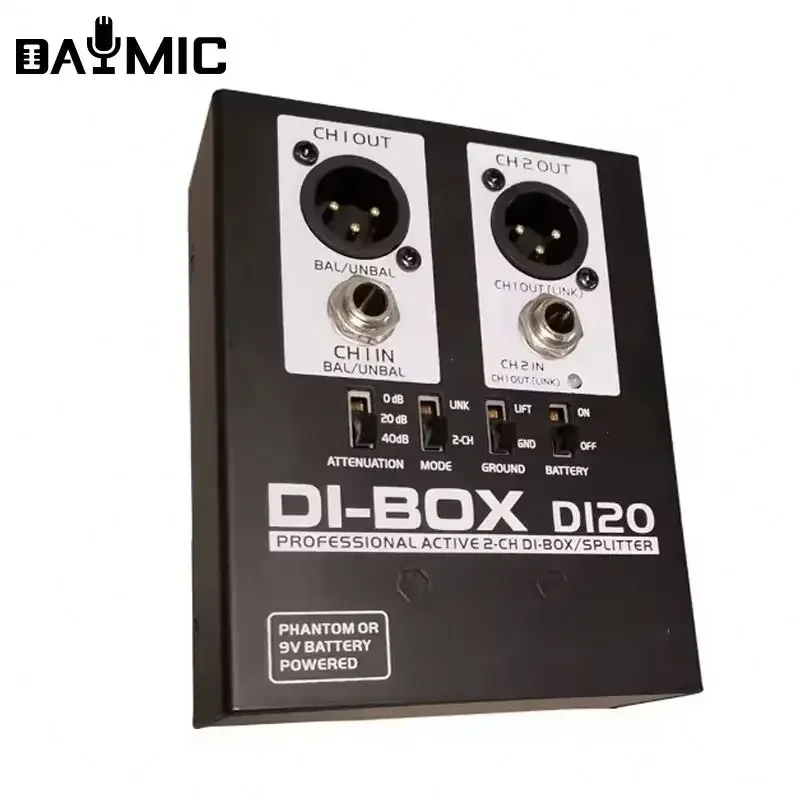 

Factory professional Performances 2 Channel Active DI BOX convert DI dual Audio Converter Direct Injection Audio Box mini