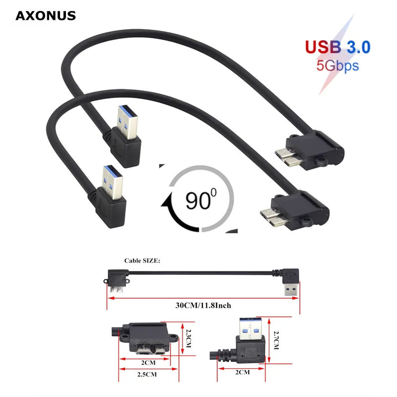 90°Angle Right Elbow Micro B Cable USB3.0 to Mi-cro B Hard Drive Adapter Male to Male USB 3.0 A Male to Micro 3.0 B Male Data