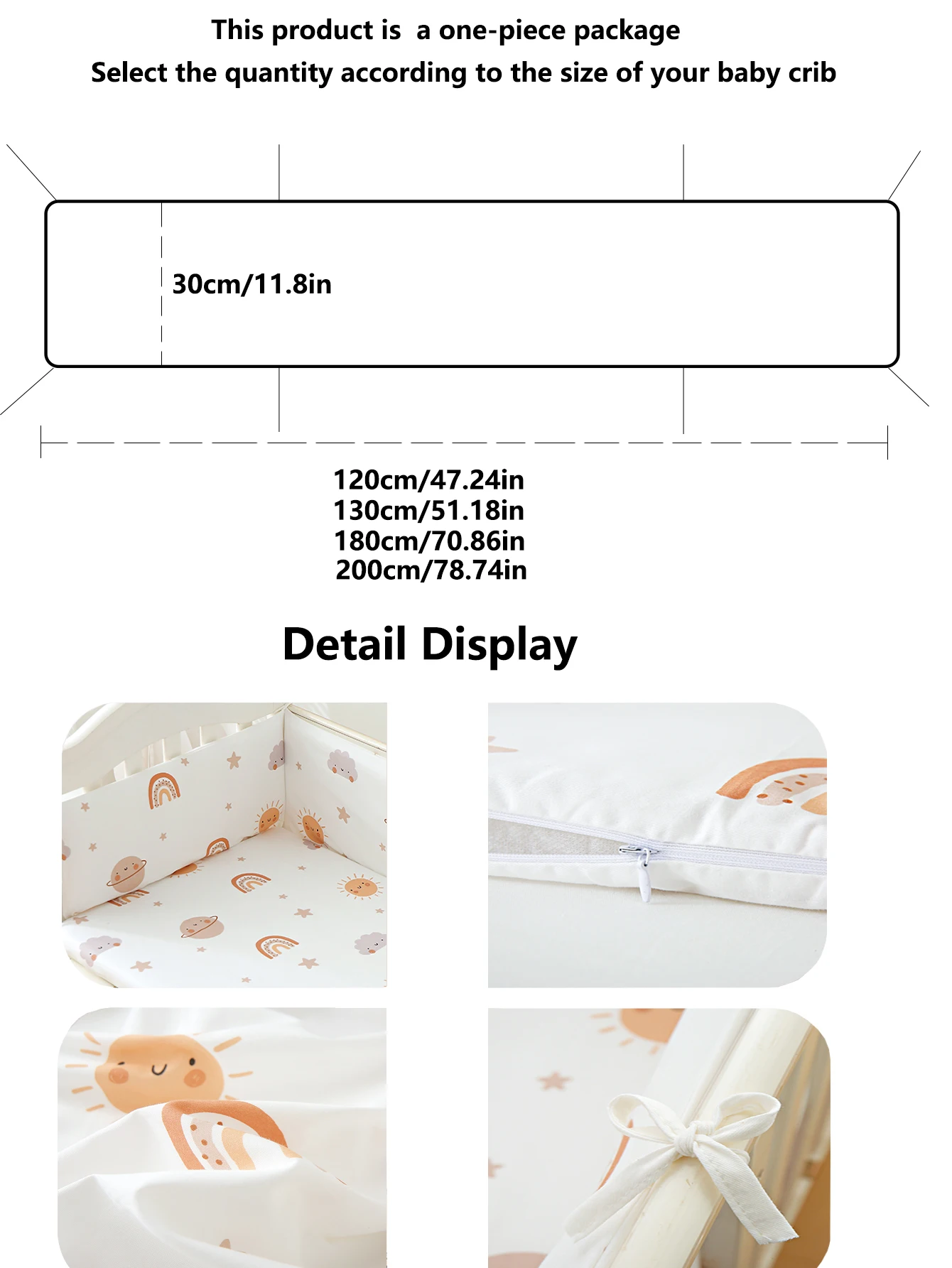 1 Stück Babybett-Schutzbeschiene, weiche Polsterung, Stoßstangeinlage für Säuglingsbett, gepolsterter Bettzaun mit Cartoon-Druck, einteilig, 120/180/200 cm Länge