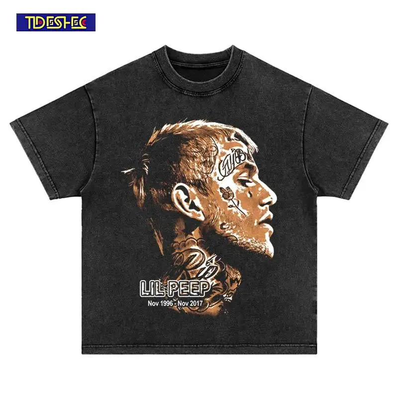 

Винтажная уличная одежда 2025, свободная футболка в стиле Харадзюку, мужская футболка с боковым профилем и принтом головы в стиле хип-хоп, хлопковая футболка большого размера, стираные топы