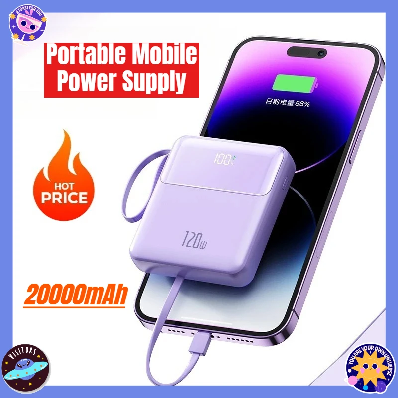 

Mini Super Fast Charging Power Bank with Its Own Cable 22.5W Large Capacity 20000mAh Portable Mobile Power Supply