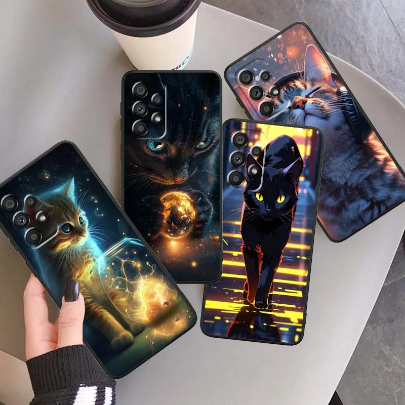 

Popular Luminous Cat Art Phone Case For Samsung A73 A72 A71 A55 A54 A53 A52 A51 A13 A22 A16 A15 A05s A14 A05 A06 5G Black