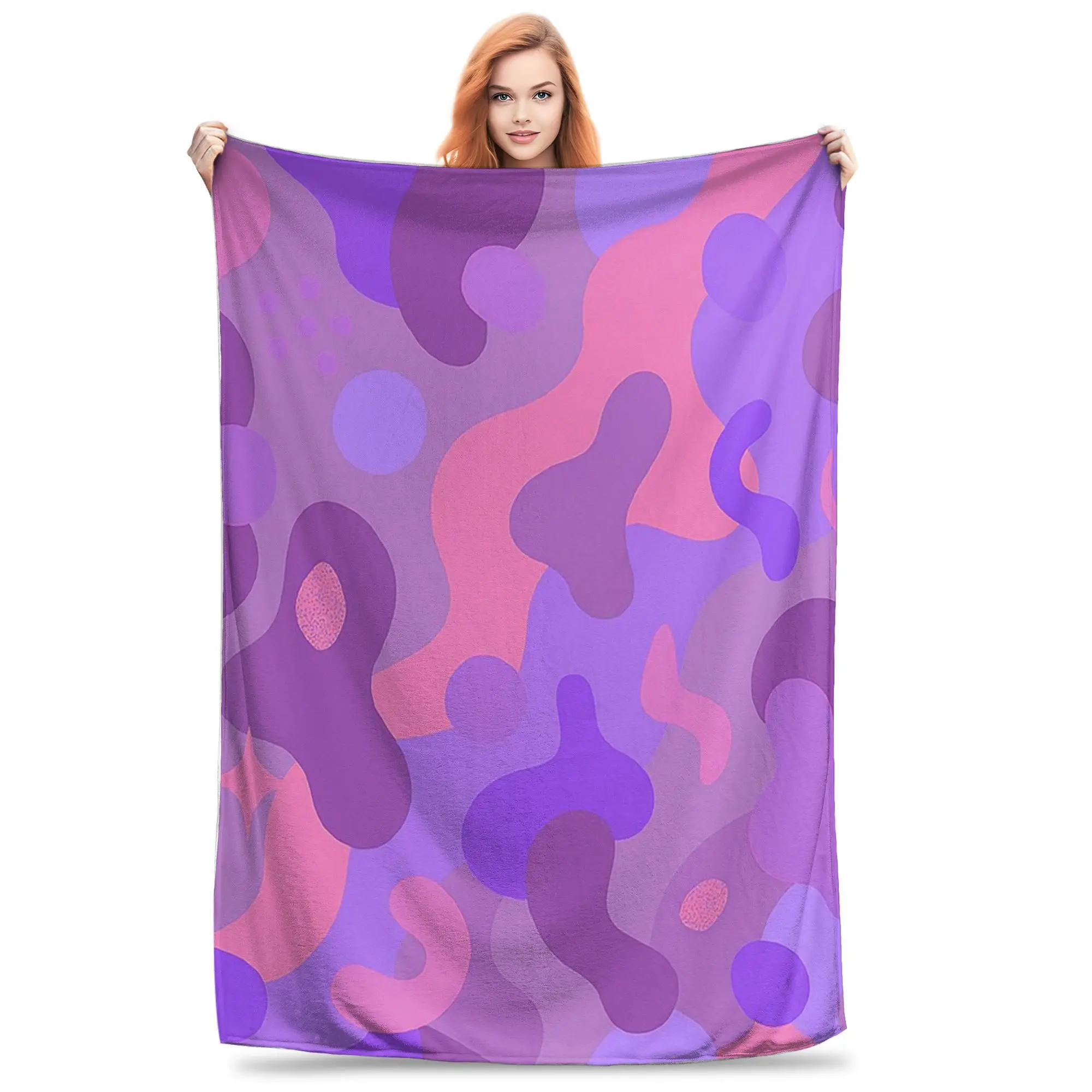 Funky Purple Pink Abstract Blobby Print Blankets Fleece Sofa Throw Blanket for Home Bedroom Outdoor Throws Bedspread Quilt