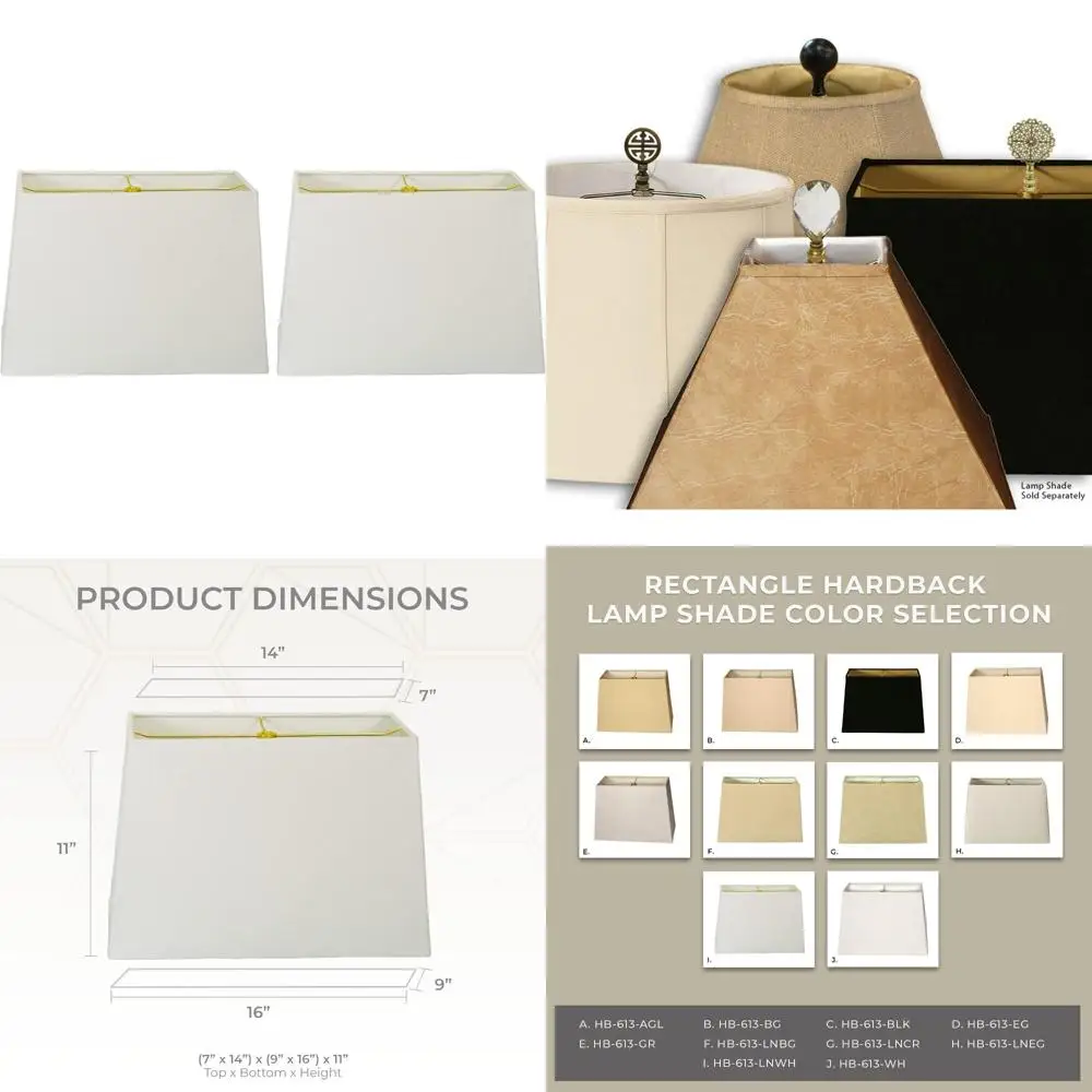

Rectangular Linen White Hardback Lamp Shades, 7x14 to 9x16, 11-Inch Height, 2-Pack, Large Size for Home Lighting