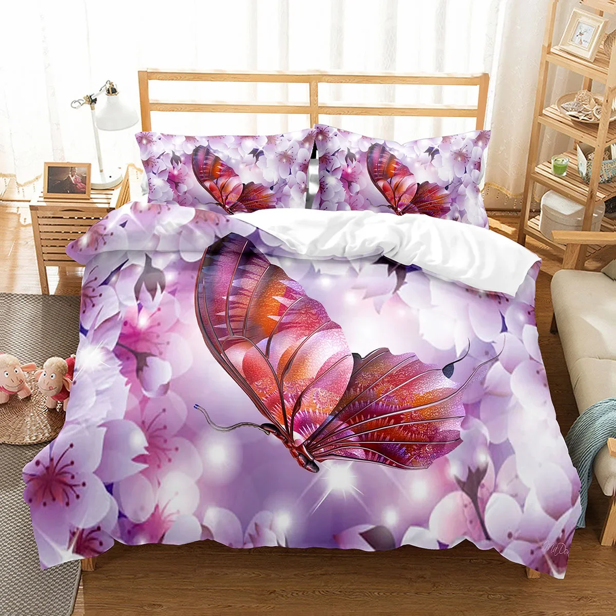 Butterfly And Flower Duvet Cover Girls Floral Bedding Set Microfiber Garden Flowers Theme Quilt Cover Set Single Twin King Size