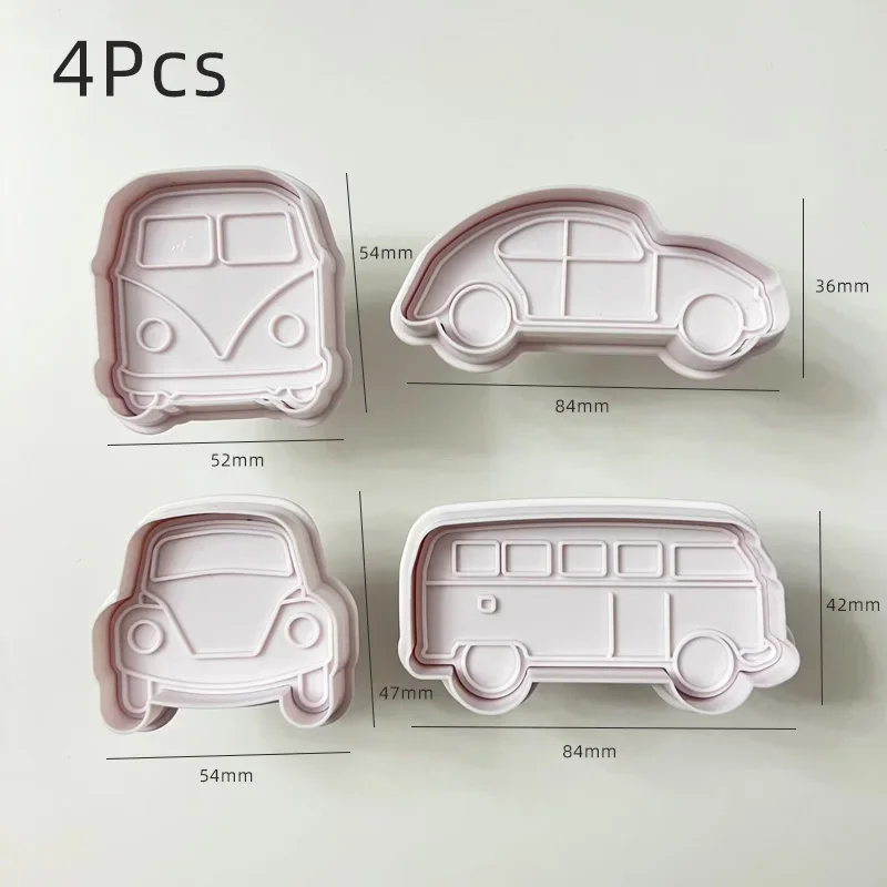 4PCS Car Cookie Cutter Vehicle Plunger Cutters Fondant Cake Decorations Cookie Embossing Birthday Party Baby Shower Biscuit Mold