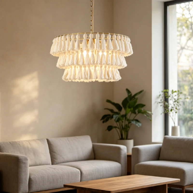 Nordic Metal Cotton Yarn Luxury LED Home Decor Pendant Light Suspension Chandelier For Villa Bedroom Foyer Lighting Fixtures