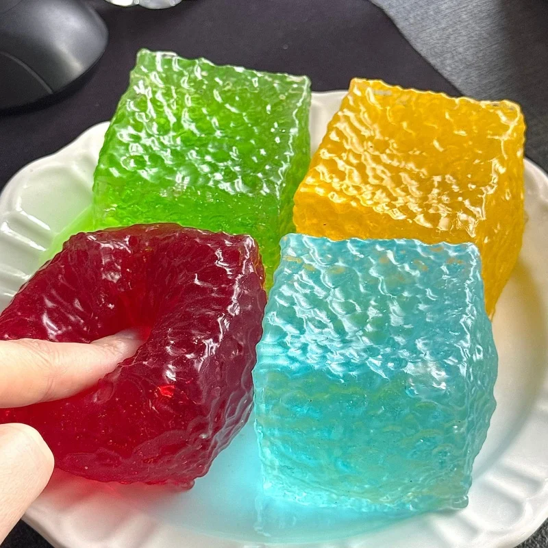 Stress Cube Sensory Toy for Stress Relief, Slow Rising Fidget Texture Cube Squeeze Toys, Squishy Ice Cube Stress Ball for Kids