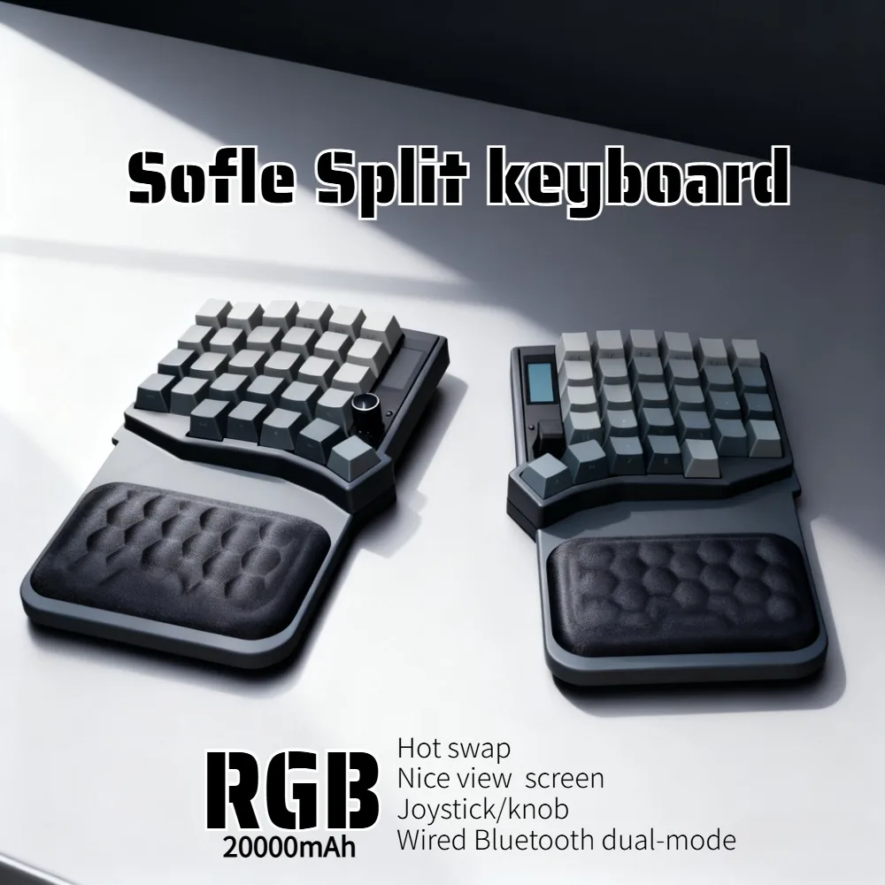 Nice View Screen Sofle Split Keyboard Kit Dual Mode Wired Bluetooth Keyboard Custom 58 Keys Hot Swap Knobs Screen ZMK Keyboard