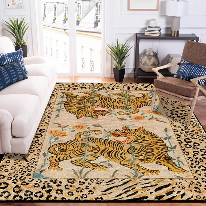 VIKAMA Retro Floral Tiger Large Area Carpet Non Slip Wear Resistant Floor Rug Living Room Sofa Bedroom Office Luxury Home Decor