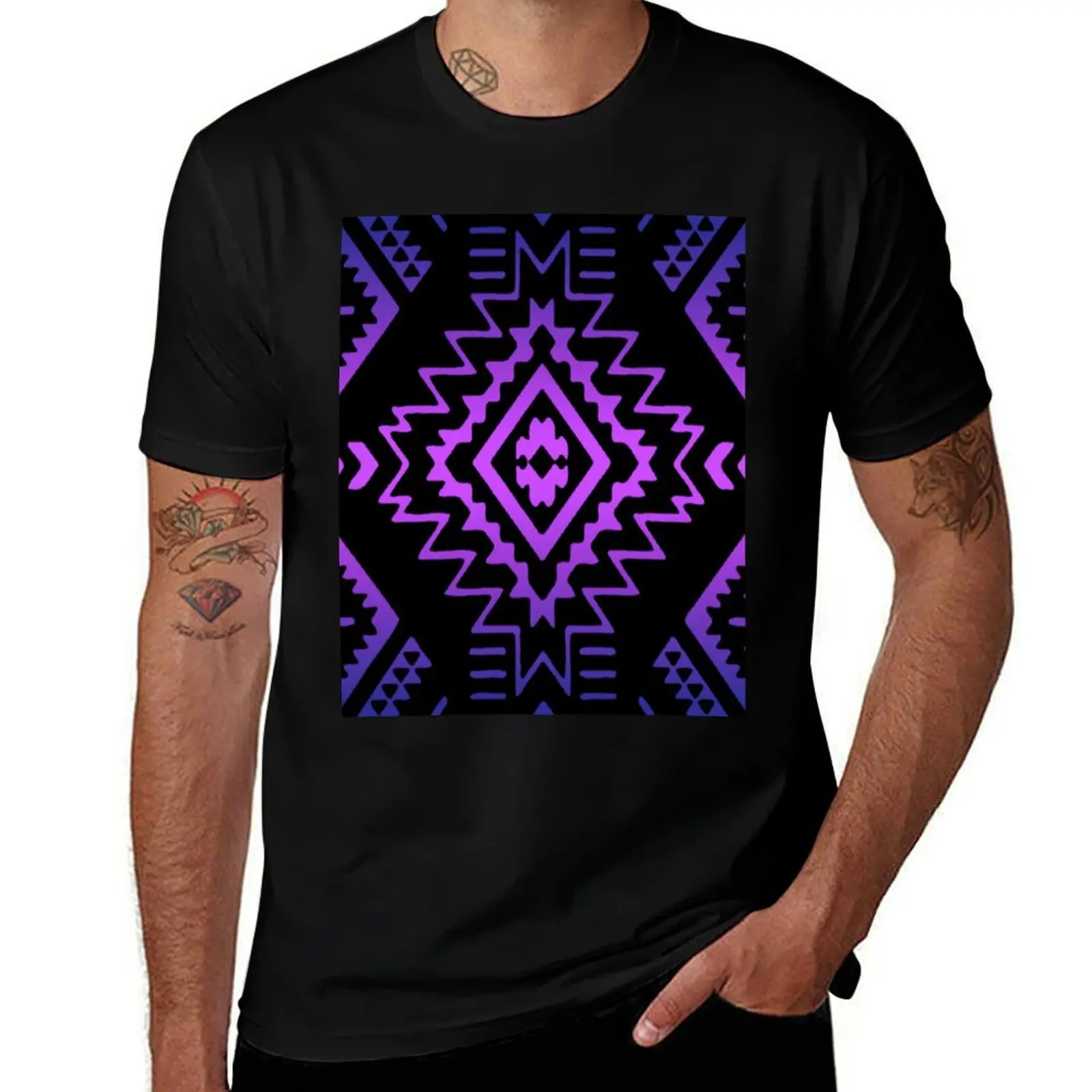 Black / Violet/ Light Purple Gradient Native Pattern T-Shirt Big and Tall Loose Fit T-Shirt