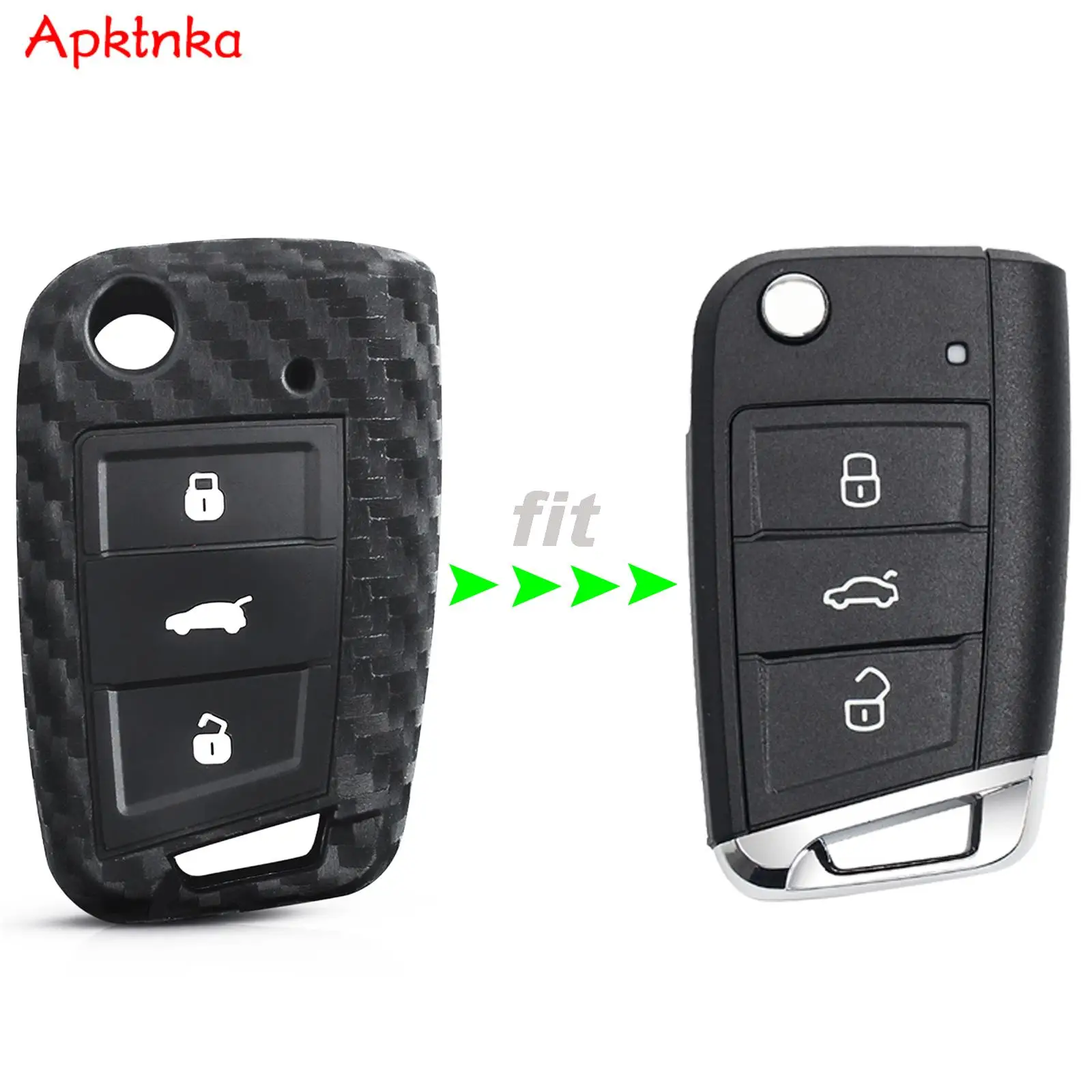 APKTNKA Carbon Fiber Remote Car Key Cover Rubber Protection Shell For VW Polo Golf 7 Tiguan Skoda Octavia Fabia Seat Leon Ibiza