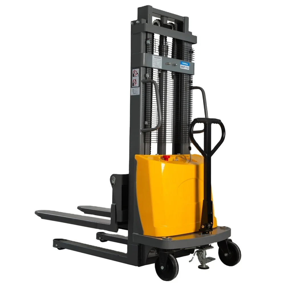 Hot sell semi electric pallet stacker 1.5ton eter stacking forklift cheap price 1 year warranty