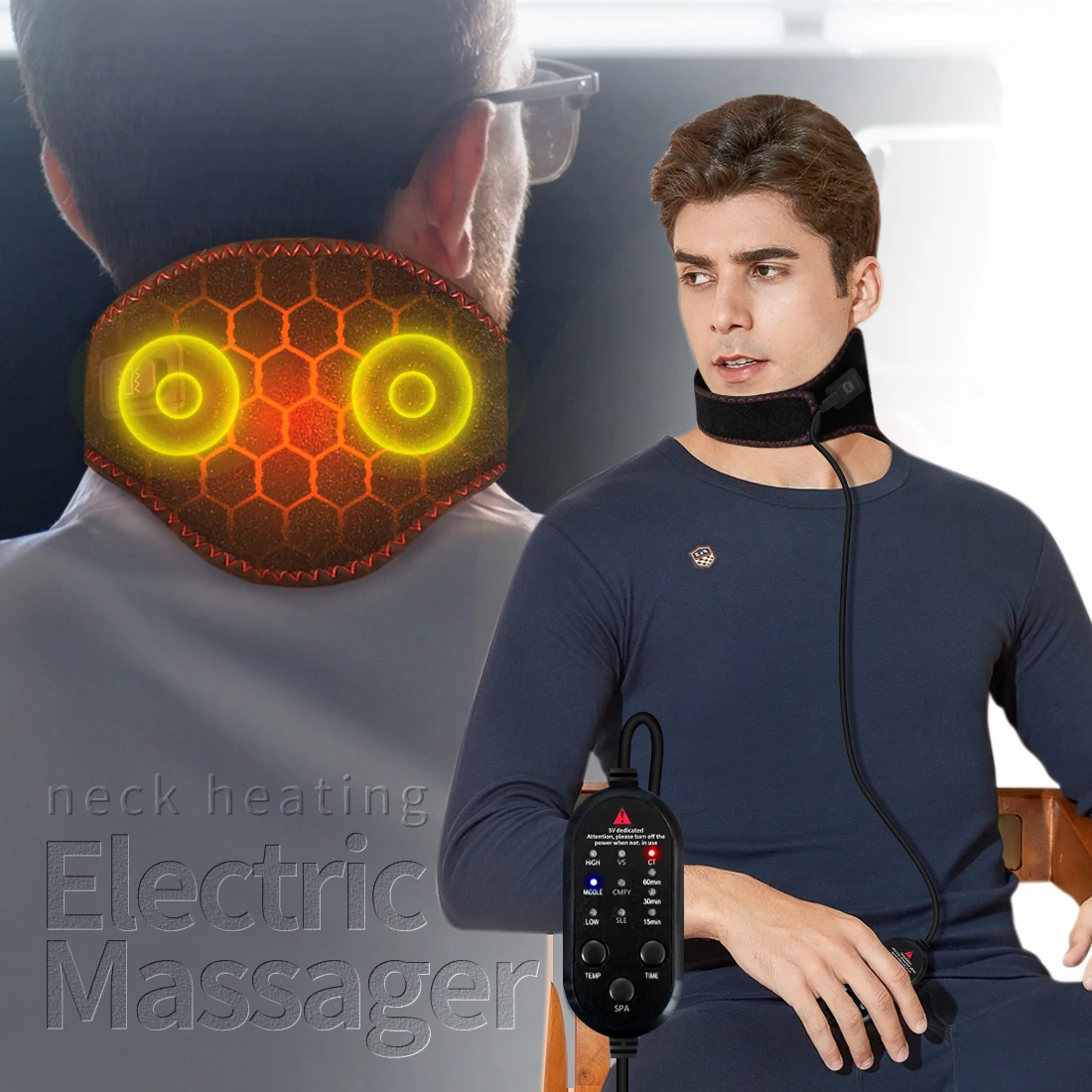 

Portable Heated Neck Massager USB-Powered Vibration Kneading Cervical Soreness Relief Muscle Relaxation Sleep Comfort Office Use
