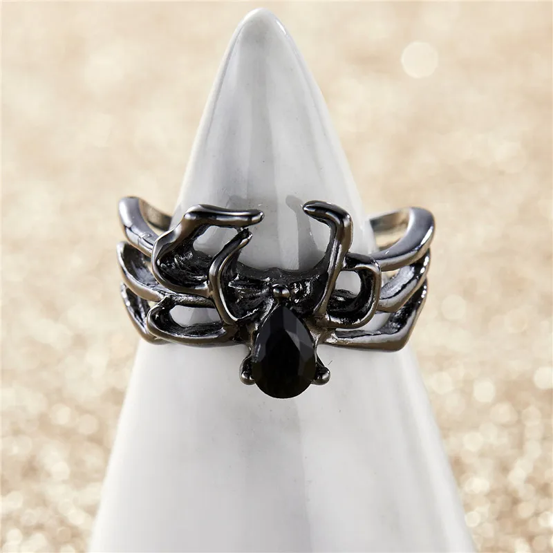 Gothic Punk Unregelmäßige Spinne Öffnung Ring Frauen Männer Mode Zirkon Schwarz Kristall Dark Tier Ring Hip Hop Party Finger Schmuck – Detail 33