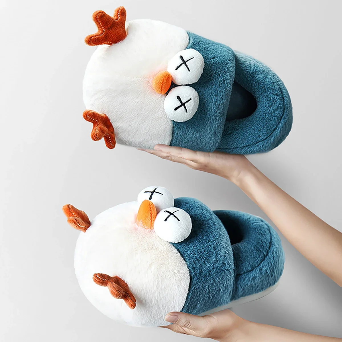 Women\'s Home Slippers Cute Cartoon Bird Cotton Slippers Winter Warm and Anti Slip Slippers