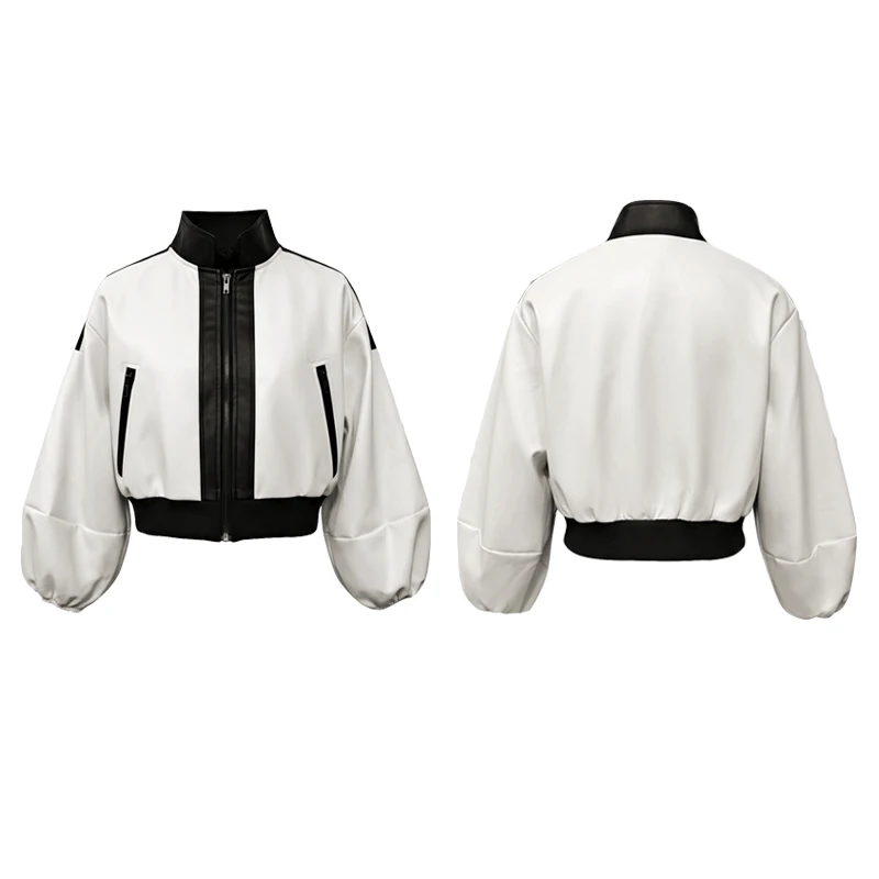 UOOZEE 女性のスタイリッシュなセレクション PU レザージッパージャケット女性パフスリーブスタンドカラーカジュアルトレンディ春秋アウターウェア