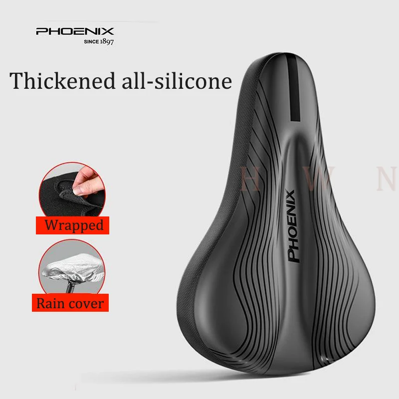 Original PHOENIX Breathable Bike Saddle Thickened Silicone PU Leather Sponge Mountain Bike Saddle Seat Bicycle Accessories