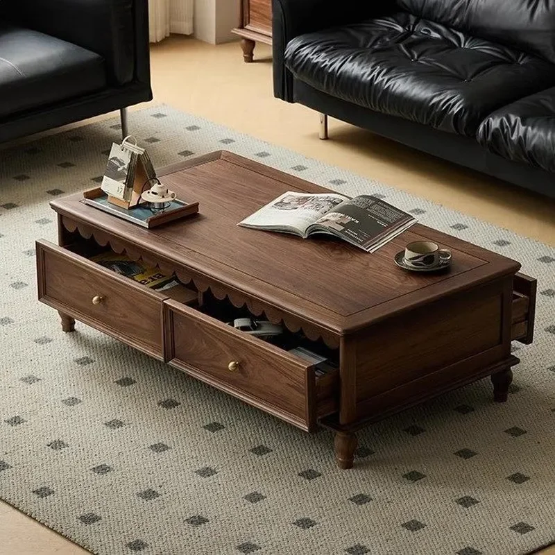 North American Black Walnut Solid Wood Coffee Table Rectangular American Retro Style for Living Room Small Apartment