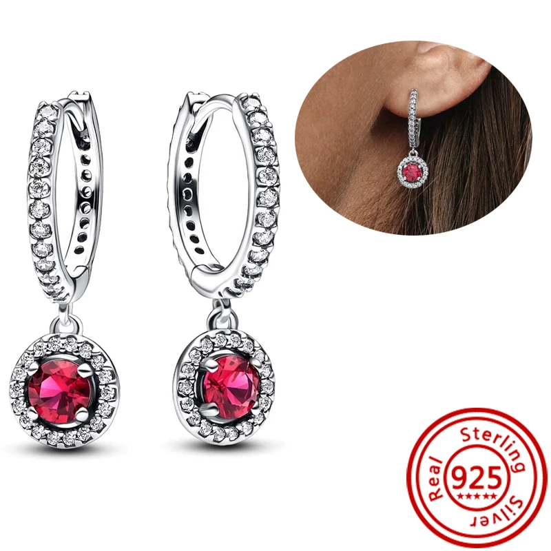 Hot Selling 100% 925 Sterling Silver Sparkling Infinity Red Heart Zircon Original Pantaro Stud Earrings Women Jewelry Wholesale