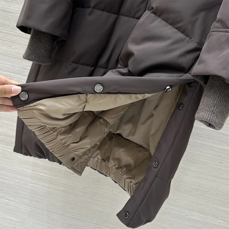 หมวกหนังขนสัตว์เย็บติดซับในไนลอนคุณภาพสูงสำหรับผู้หญิง เสื้อแจ็คเก็ตขนเป็ดความยาวปานกลาง เสื้อผ้าฤดูหนาว 25100425