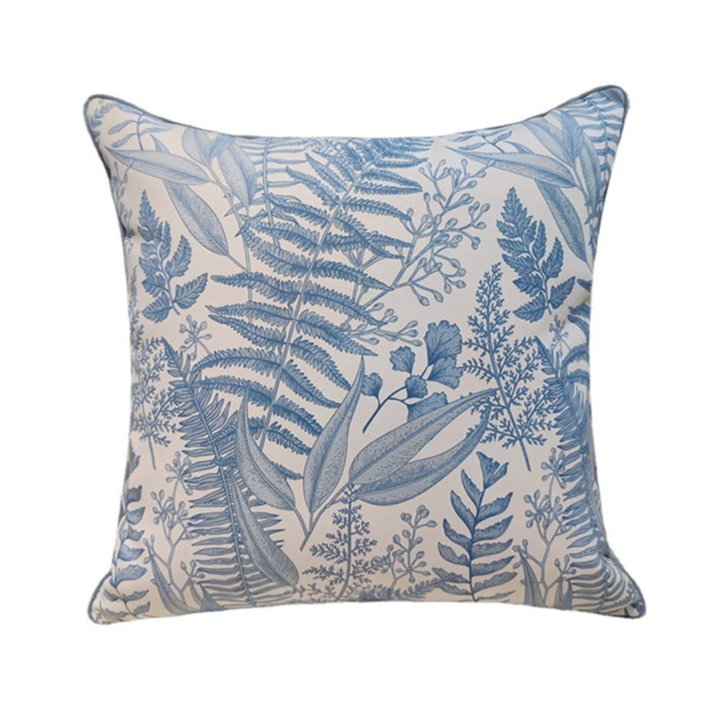 Contemporary Print Plant Rainforest Soft Chenille Grey Blue Cushion Sofa Chair Home Decorative Pillow Cover 18x18