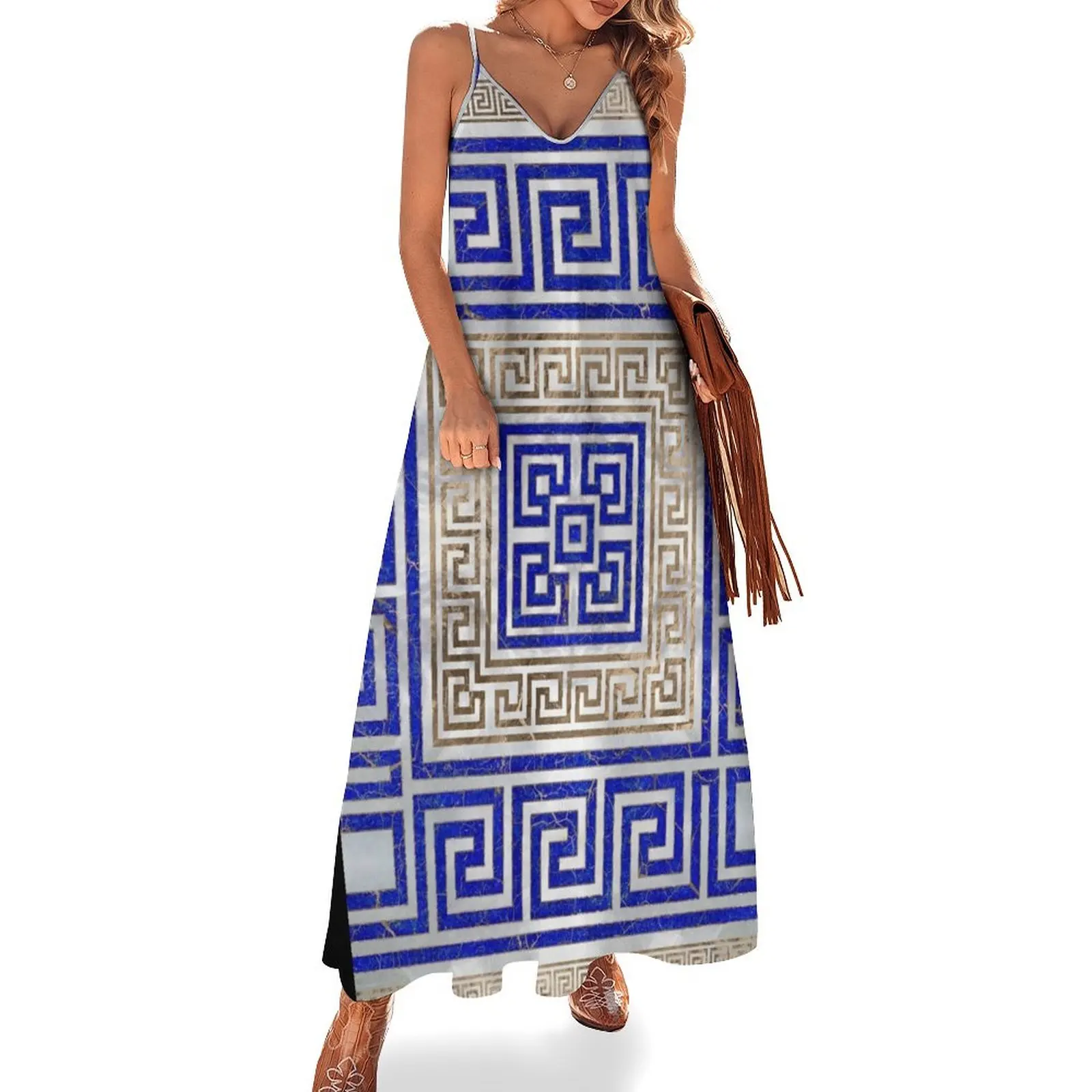 

Greek Key Ornament - Lapis Lazuli and Gold #1 Sleeveless Dress dress party night women's dresses luxury evening dress woman