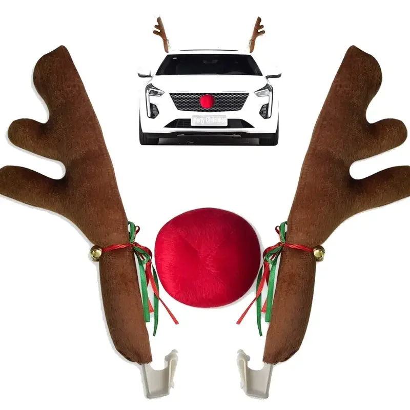 Christmas Car Decoration Deer Horn Antlers Car Kit with Red Nose and Tail for Holiday Gift Set Car Accessories Pendant - Image 2