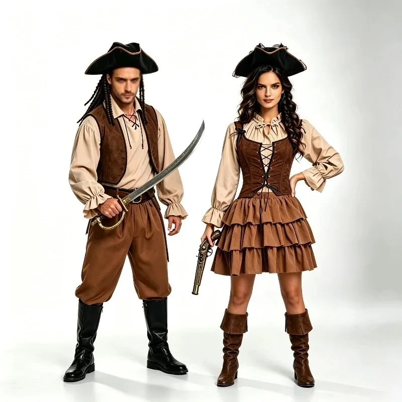 Halloween Cosplay Costume Couple Pirate Captain Cosplay Costume Men Women Full Stage Set Theme Party Role Playing Outfits