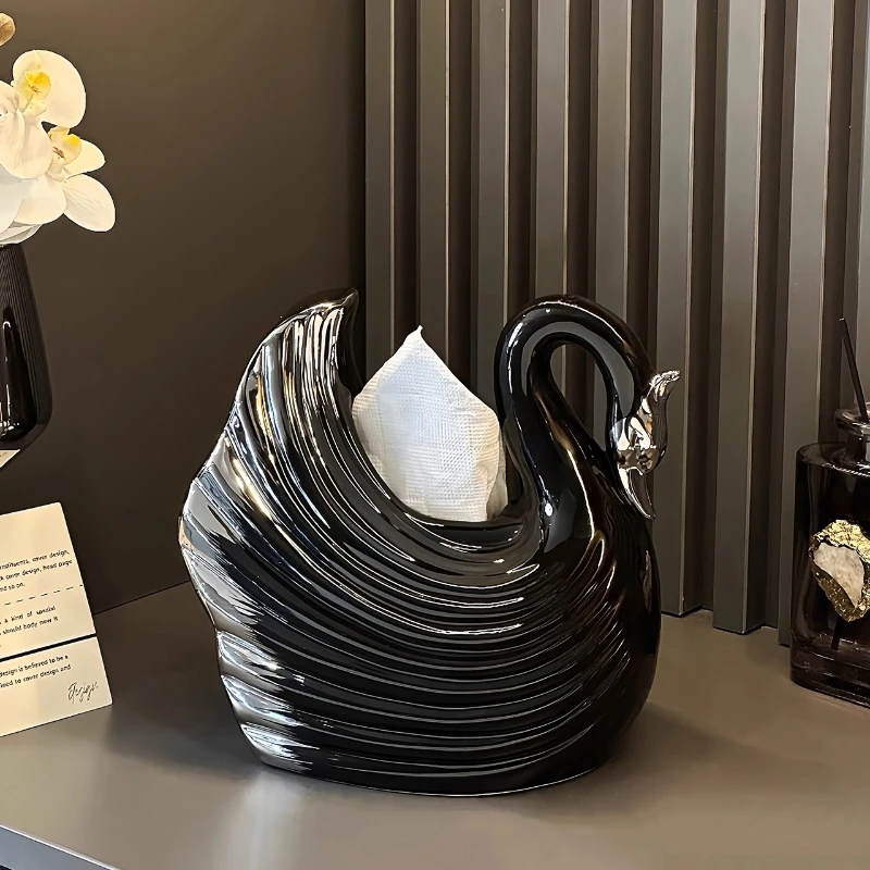 Swan Ceramic Tissue BoxHigh-end Living Room Tissue Box Home Coffee Table Storage Napkin Box Storing and Collecting Utensils