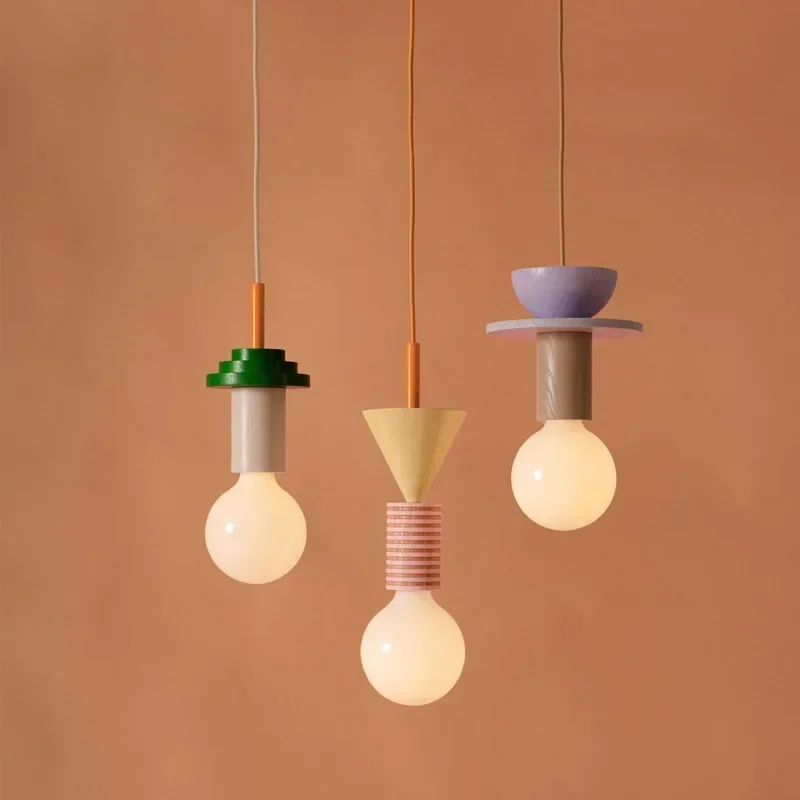 Nordic Lamp Wood Led  Colored Pendant Lights For Living Room Kitchen Decor Hanglamp Restaurant Ceiling Chandelier Luminaire