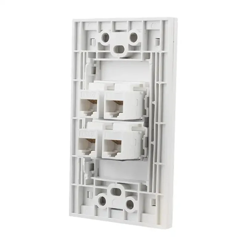 4 Ports CAT6 RJ45 Wall Panel Four Gangs CAT.6 Pass Through LAN Network Socket In US Standard Faceplate White Color