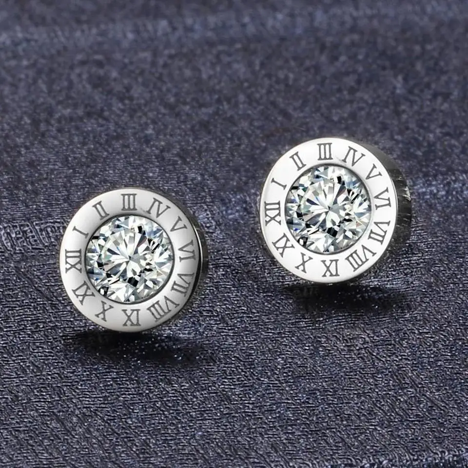 UILZ Roman Numerals Delicate Rhinestone Decor Stud Earrings For Women Classic Simple Shiny Crystal Daily Jewellery Gift