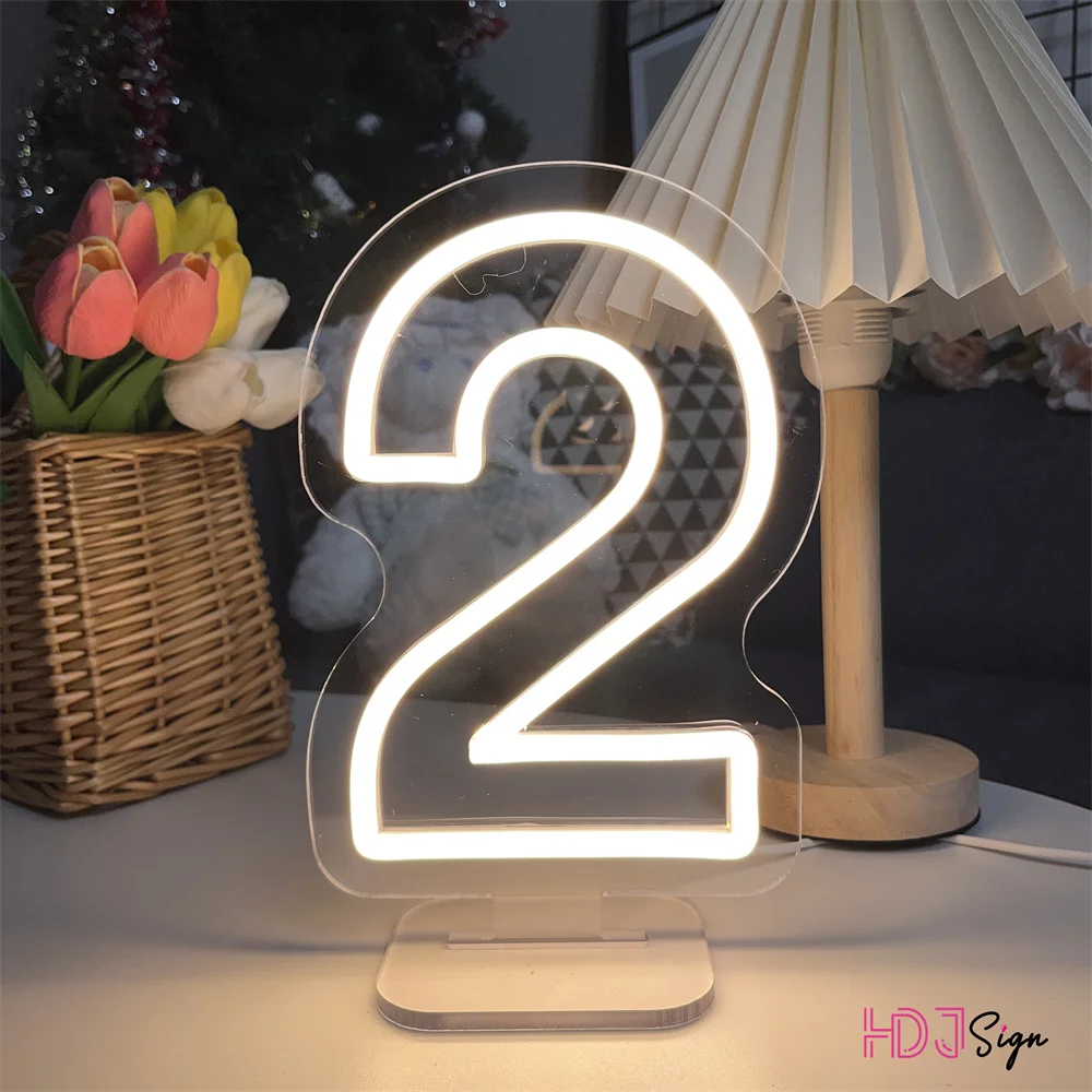 1-10 Wedding Numbers Neon Lights Sign Birthdays Home Decor Room Decoration Desk Lights Bedroom Neon Lamps Led Luminous Signs