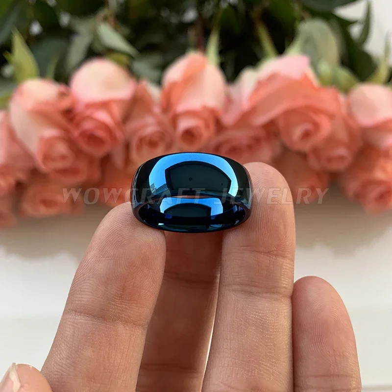 Blue Tungsten Carbide Rings for Women Wedding Band Polished Finish Ring Comfort fit