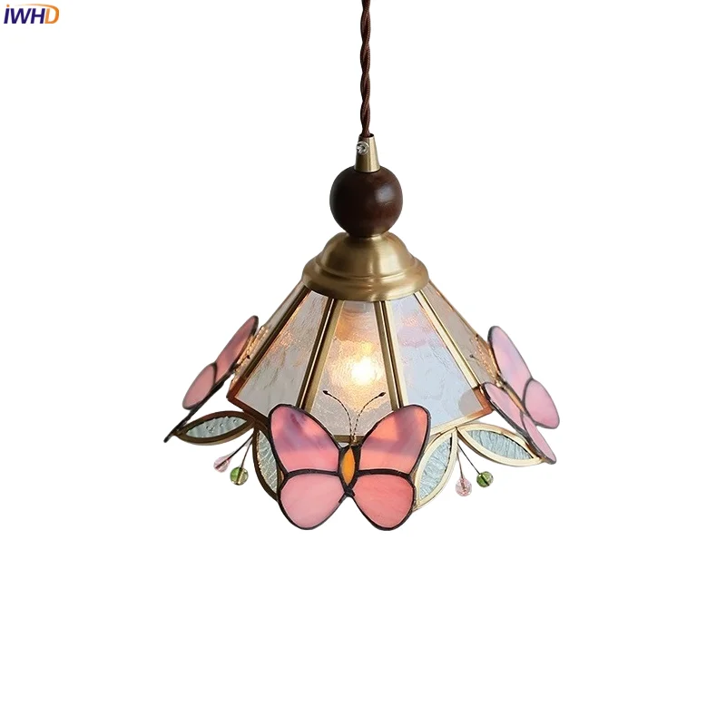 

IWHD Clear Glass LED Pendant Lamp Balcony Dining Living Room Butterfly Decoration Modern Nordic Hanging Lights Iustre Pendente