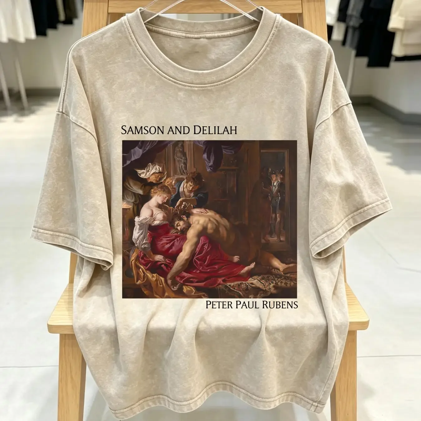 washed T Shirt ArT for Trendy Aesthetic Vintage Religious Painting Peter Paul Rubens Samson and Delilah long or short sleeves