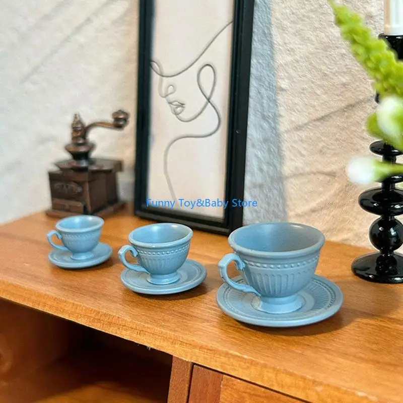3pcs Elegant French Styles Miniature Coffee tasse café soucoupe Ensemble poupée pour poupées