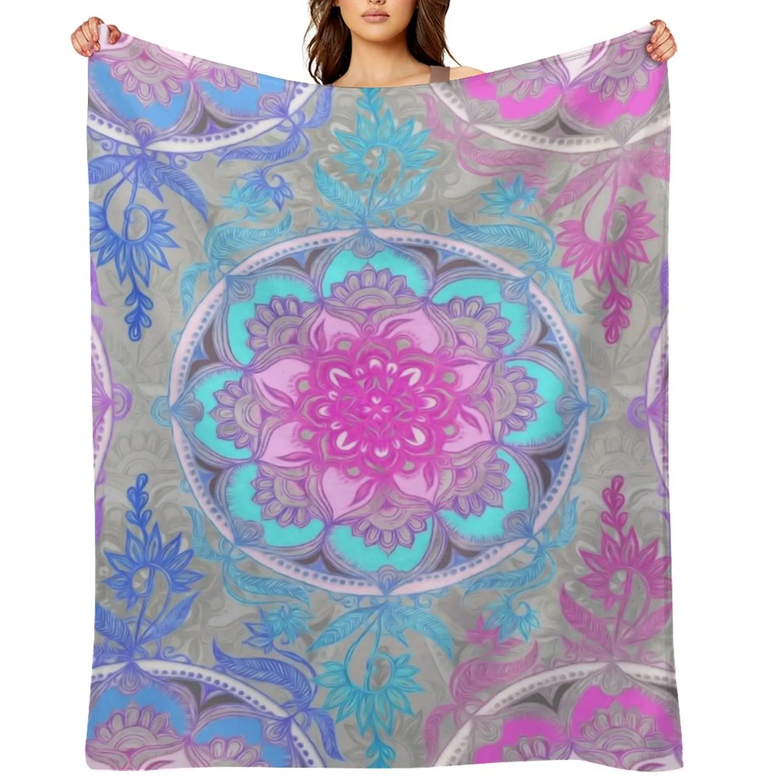 

Pink, Purple and Turquoise Super Boho Medallions Throw Blanket Picnic Summer Beddings Decorative Sofa Fashion Sofas Blankets